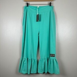 Matilda Jane Women's XXL Ruffle Pants Turquoise Teal Wide Leg Cropped NEW